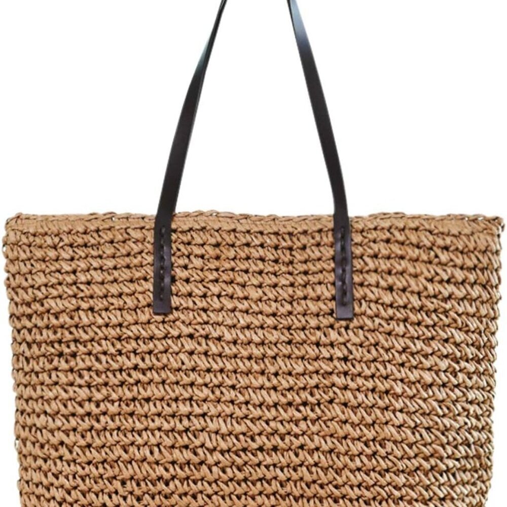 Women Straw Woven Tote Large Beach Handmade Weaving Shoulder Bag Purse Straw Han